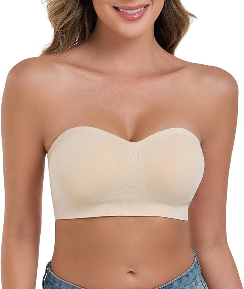ANGOOL Strapless Bras for Women Non Wired Bandeau Bra Seamless Padded Non Slip Stay Up Supportive... | Amazon (UK)