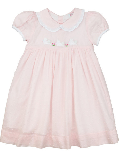 Pink Swiss Dot Embroidered Bunny Dress - Shipping Early March | Cecil and Lou