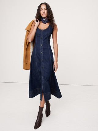 Denim Scoop-Neck Midi Dress | Banana Republic (US)