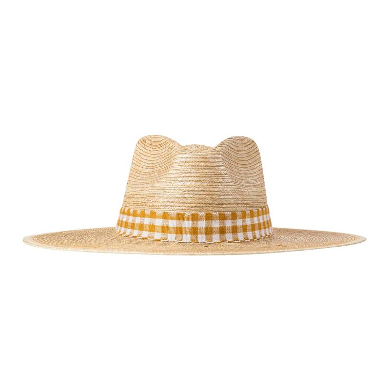 Lidia Mustard Gingham Palm Hat | Sunshine Tienda