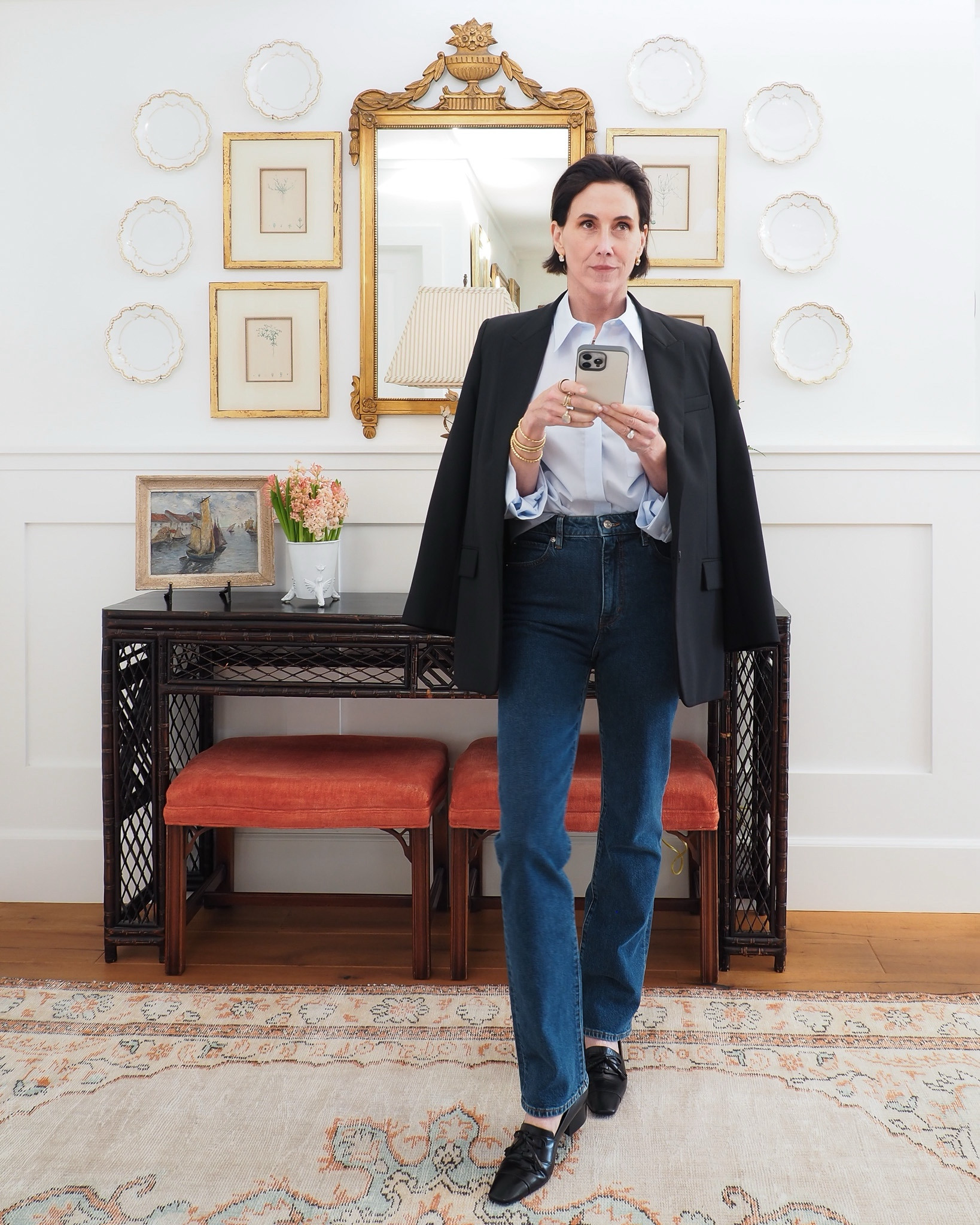 Every closet benefits from having a classic straight leg jean. I prefer a low heel to balance the proportions and add a little lift. Wearing today one of my uniforms…jeans, tucked in shirt, and relaxed blazer…classic pieces I never grow tired of. 

#LTKSeasonal #LTKOver40 #LTKootd
