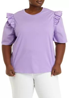 Plus Size Elbow Sleeve Poplin T-Shirt | Belk