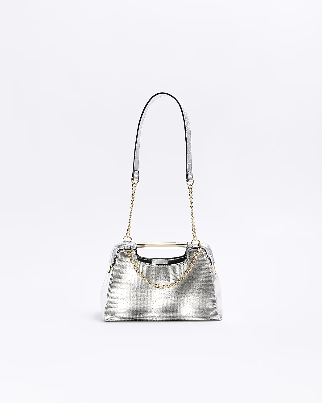 Silver diamante clutch bag | River Island (UK & IE)