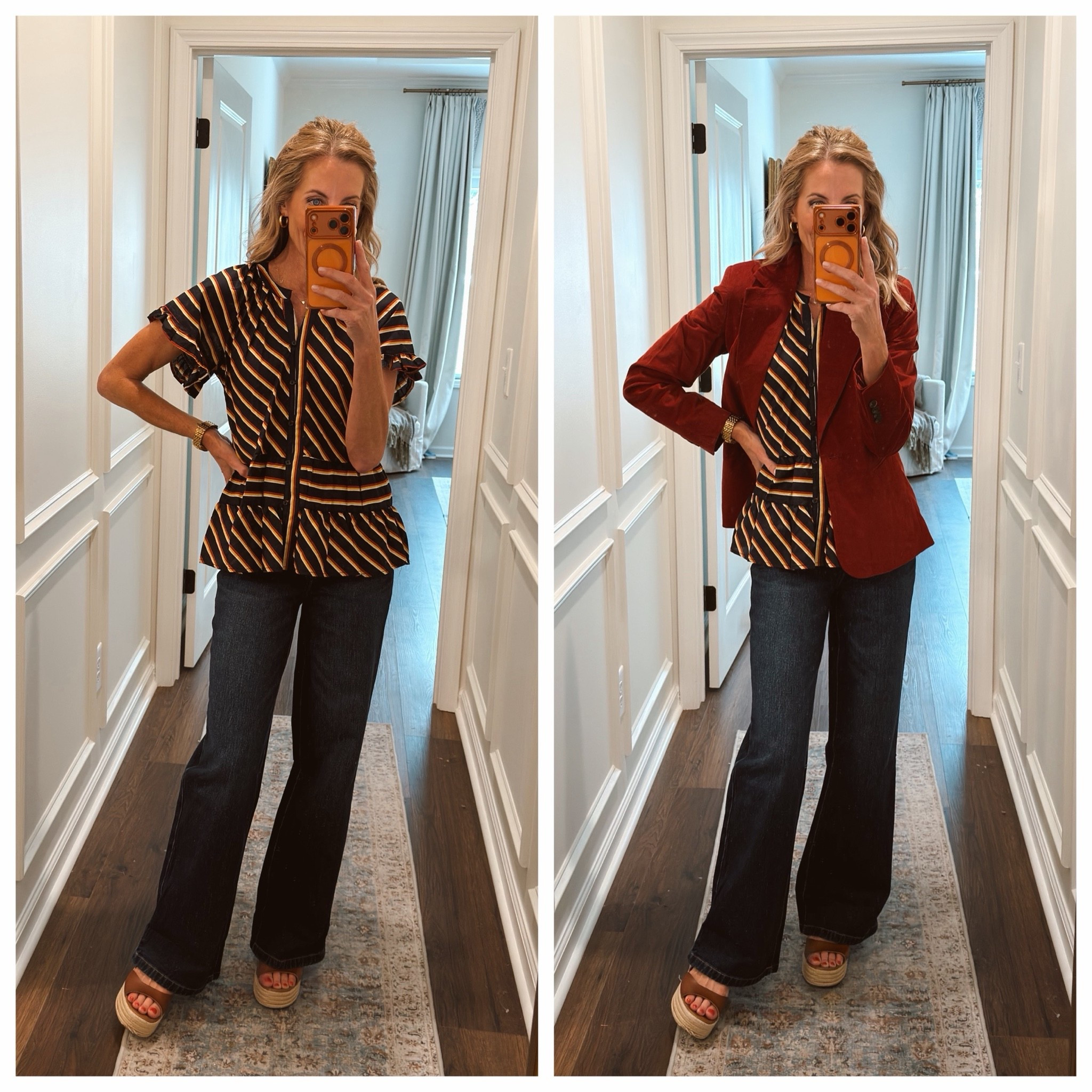 The fall colors on this one are SO good. 🍂

This Philosophy top from Belk is the prettiest mix of navy + orange and only $39 after coupon! I love it on its own with my Walmart jeans, but adding the Walmart blazer takes it straight into fall and makes it such an easy teacher or work outfit.

One top, two ways, and both are giving easy fall teacher style. 🙌🏻

Belk fashion | Philosophy top | Belk sale | fall fashion 2026 | fall teacher outfits | teacher style | teacher fashion | affordable workwear | Walmart jeans | Walmart blazer | women over 50 style | over 40 fashion | fall work outfits | instructional coach style | business casual outfits | affordable fall fashion | navy and orange outfit | fall layering | teacher wardrobe | casual Friday outfit | workwear for women