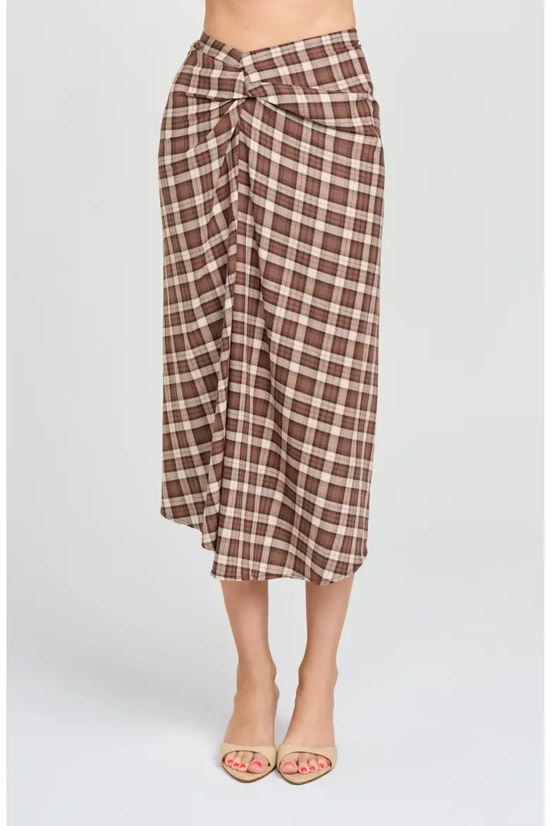 WAYF Laurel Plaid Drape Detail Cotton Skirt in Brown at Nordstrom, Size X-Small | Nordstrom