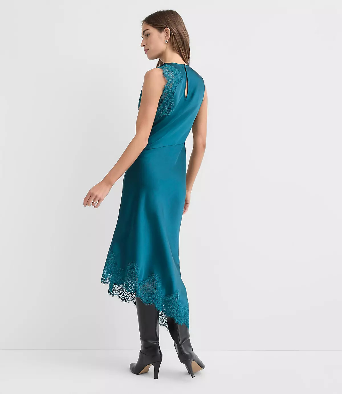 Lace Trim Satin Bias Midi Dress | LOFT