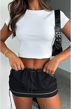 korssyee Mini Cargo Skirts for Women Y2K Low Waist Side Drawstring Trendy Summer Short Skirt with... | Amazon (US)