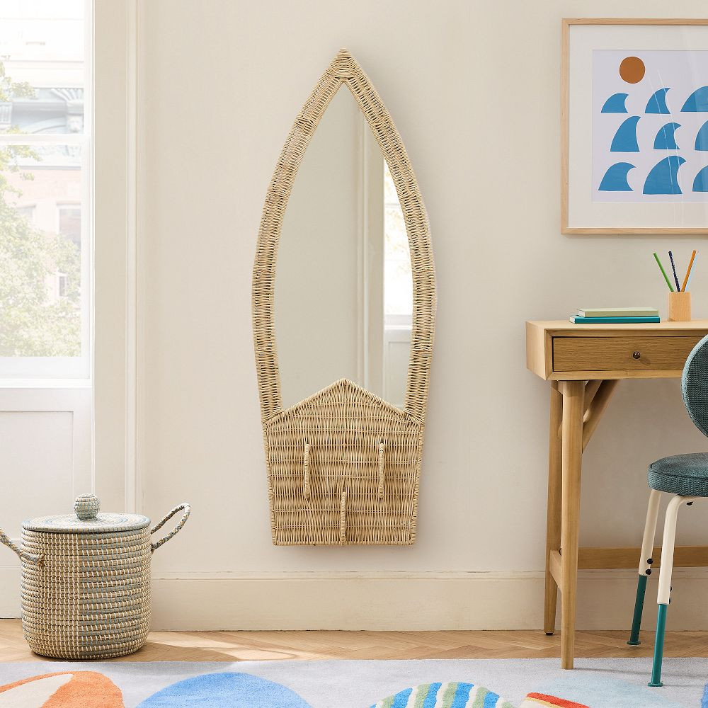 Surfboard Rattan Wall Mirror (18"W x 48"H) | West Elm (US)