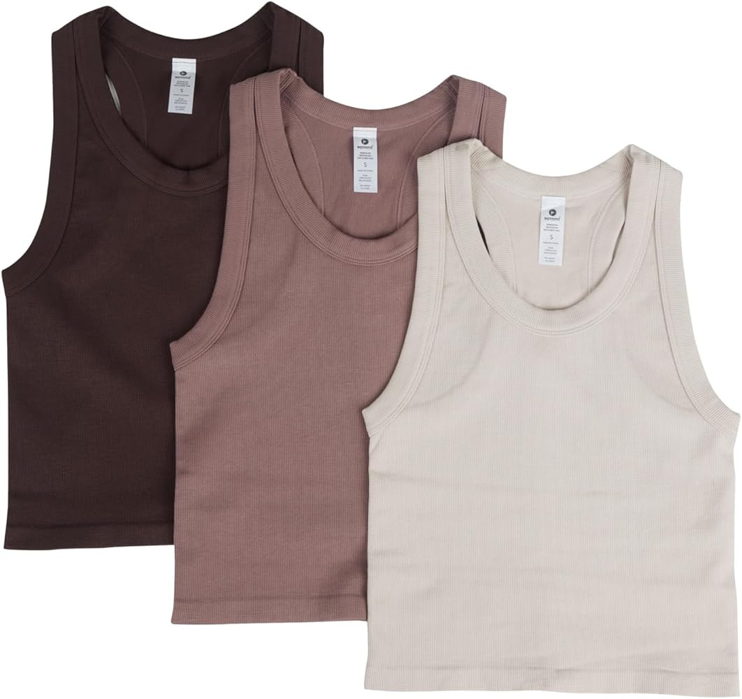 90 Degree By Reflex Womens Seamless Tank Ribbed Fitted Racerback Hip-Length Top 3 Pack | Amazon (US)