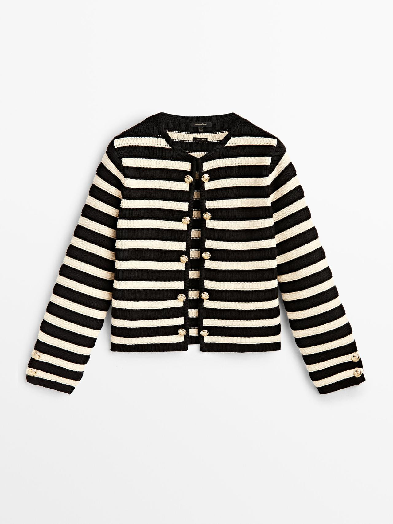 Striped knit cardigan with double buttons | Massimo Dutti US