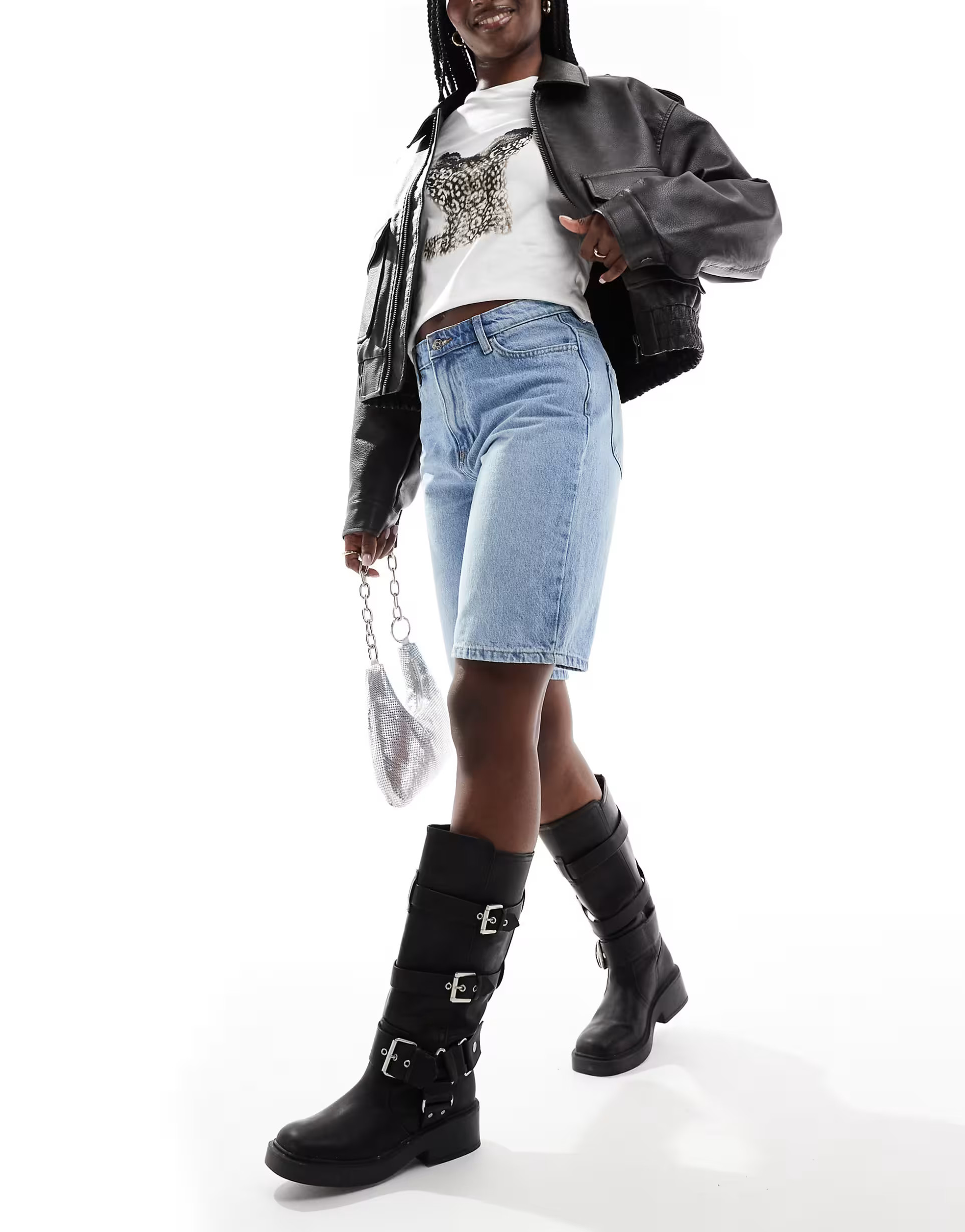 ONLY high waisted denim bermuda shorts in light blue  | ASOS | ASOS (Global)