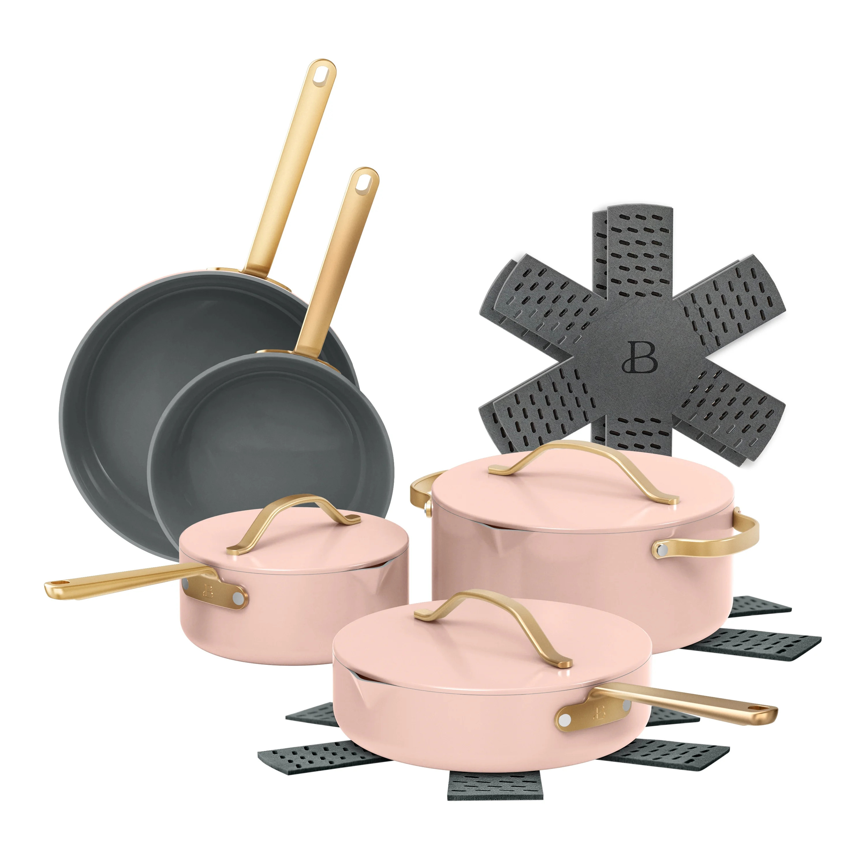 Beautiful 12-Piece Ceramic Nonstick Cookware Set, Pots and Pans with Strainer Lids, Rose by Drew Barrymore - Walmart.com | Walmart (US)