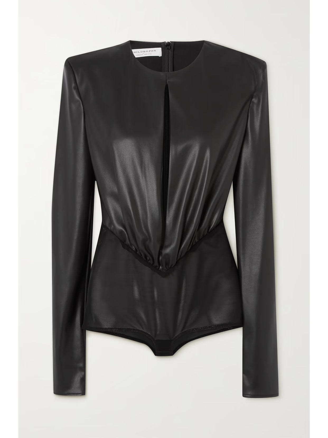 Philosophy di Lorenzo Serafini - Gathered Cutout Faux Stretch-leather Bodysuit - Black | NET-A-PORTER (US)