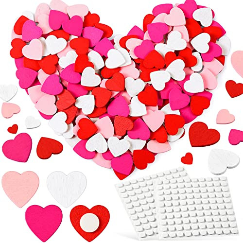 200 Pieces Valentine Wooden Hearts for Crafts 0.71 Inch Mini Wood Hearts DIY Craft Heart Wood Cutout Red Rose Pink White Heart Shaped Wood Pieces Wood Heart Slice with Sponge Sticker for Kid Adult Art | Amazon (US)