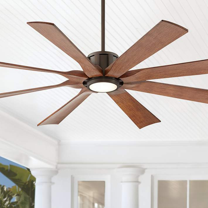 60" Possini Euro Defender Bronze Koa LED Ceiling Fan with Remote | Lamps Plus
