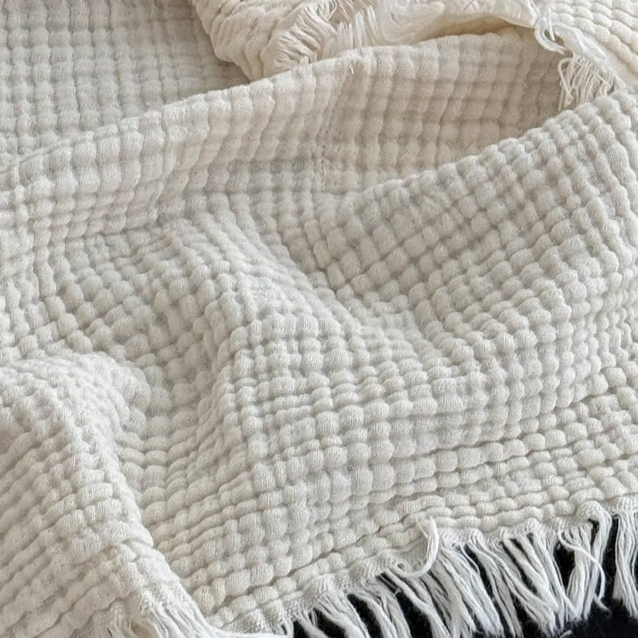 MorroMorn 100% Cotton Muslin Throw Blanket with Fringes 50"x60", 4-Layer Cotton Gauze Blankets fo... | Amazon (US)