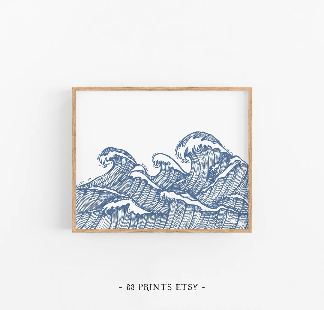 Wave Print, Fine Line Print, Digital Download, Printable Art, Gift for Surfer, Ocean Print, Ocean... | Etsy (US)