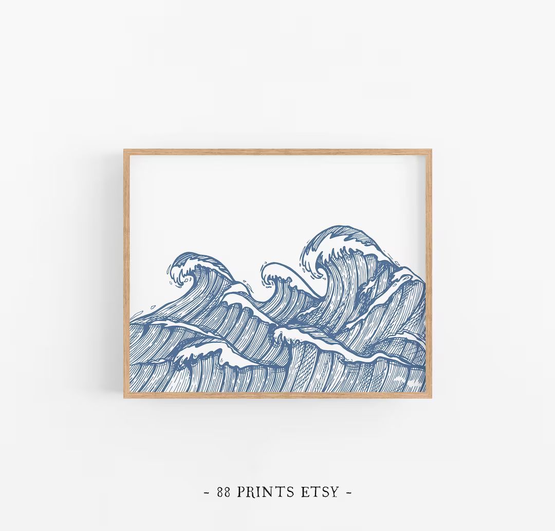Wave Print, Fine Line Print, Digital Download, Printable Art, Gift for Surfer, Ocean Print, Ocean... | Etsy (US)