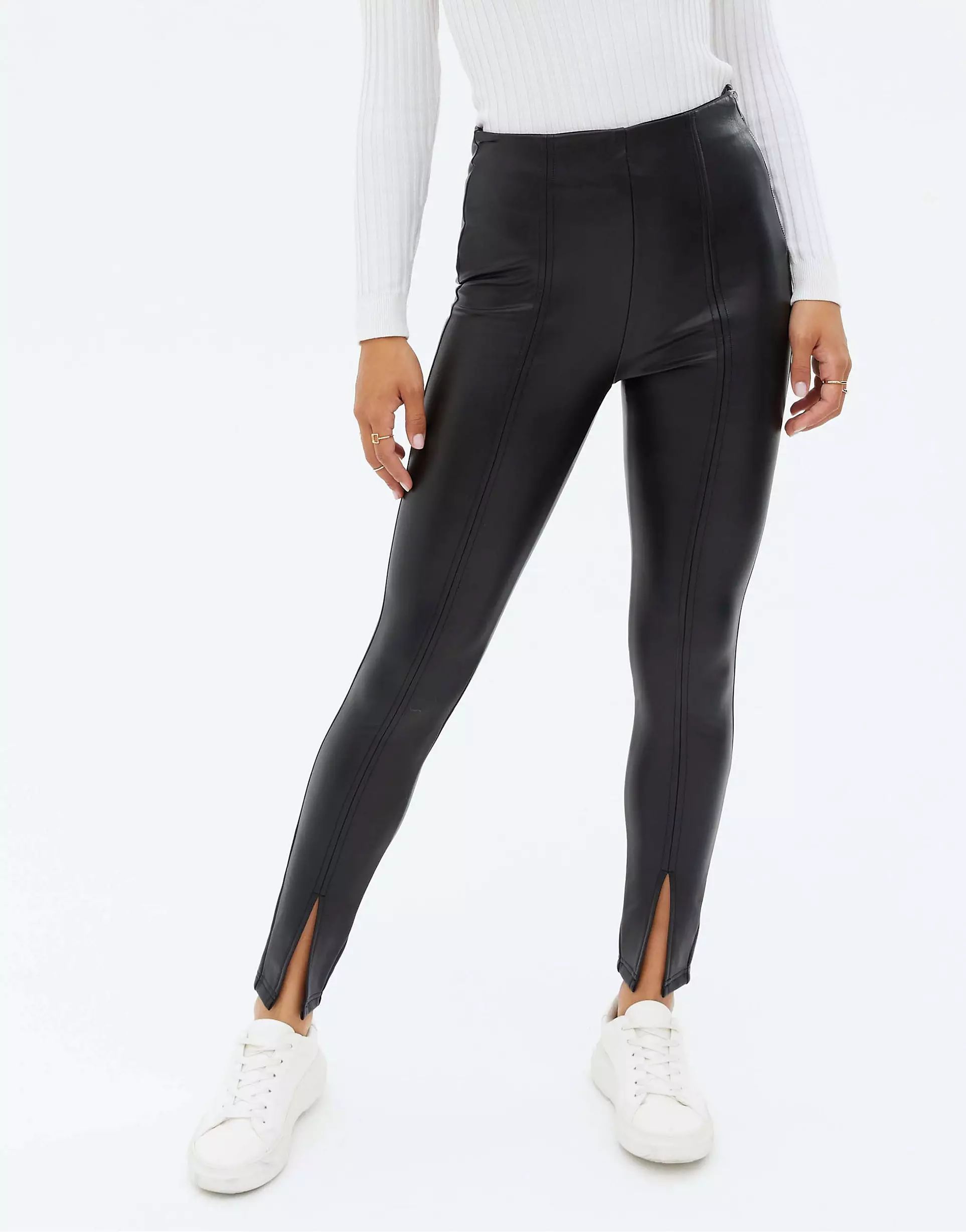New Look faux leather split front pants legging in black | ASOS (Global)