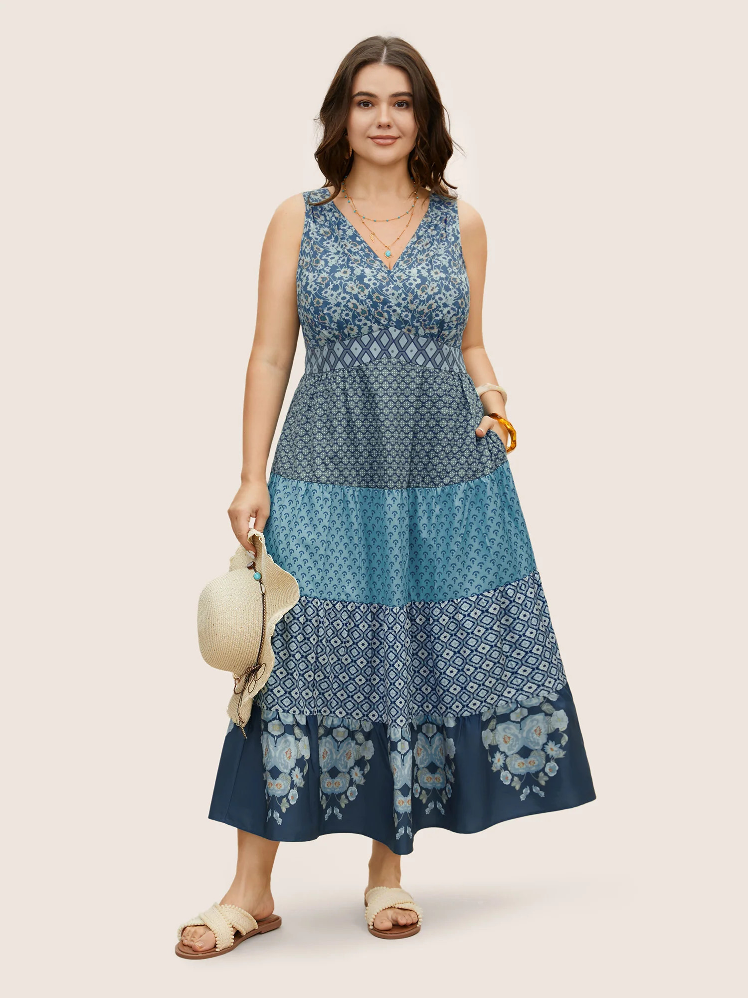 Bandana Patchwork Floral Sleeveless Dress | Bloomchic