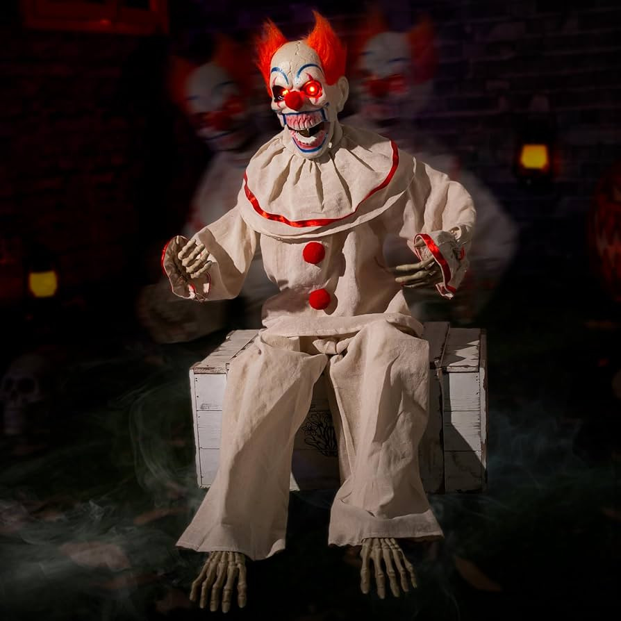 Halloween Animatronic Sitting Clown, Halloween Animated Decorations with Sound Activated, Creepy ... | Amazon (US)