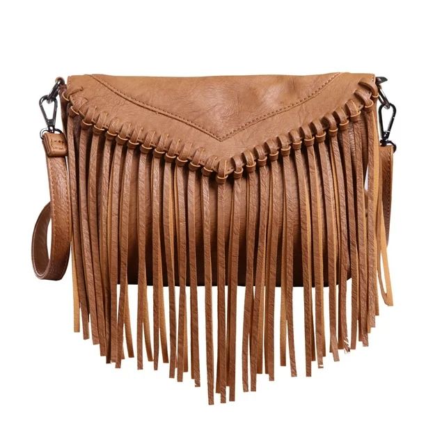 HDE Leather Envelope Fringe Shoulder Bag Tassel Crossbody Handbag Women's Purse (Camel) | Walmart (US)