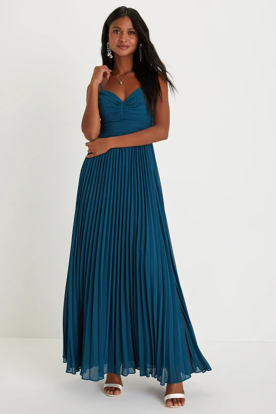 Sensational Charmer Teal Blue Pleated Sleeveless Maxi Dress | Lulus