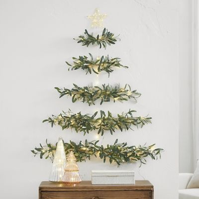 Pre-lit Wall Hanging Olive Leaf Tree | Grandin Road