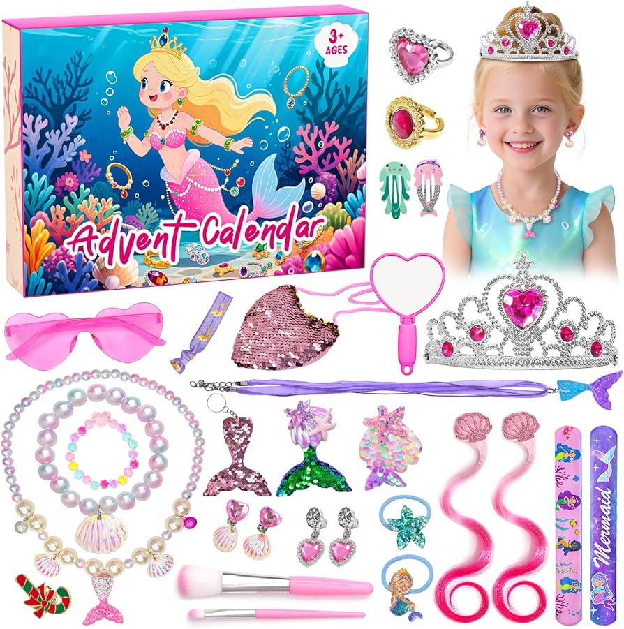Advent Calendar 2025 Girls Mermaid Set Surprise Box for Girls Mermaid Princess Jewelry Accessorie... | Amazon (US)