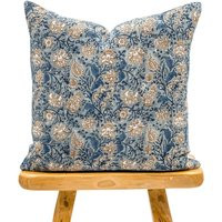 Designer Floral Print On Natural Linen Pillow Cover, Grey Blue & Beige Cover, Boho Pillow, Pillow, Throw Pillow Cover | Etsy (US)