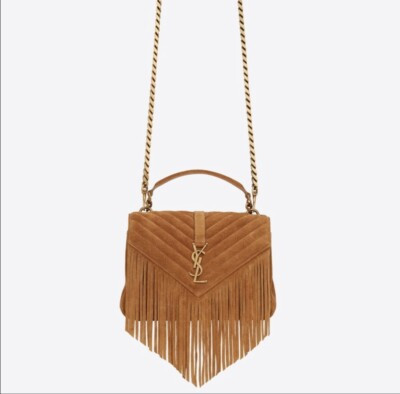Yves Saint Laurent Medium College Quilted Cinnamon Fringe Suede Bag | eBay US