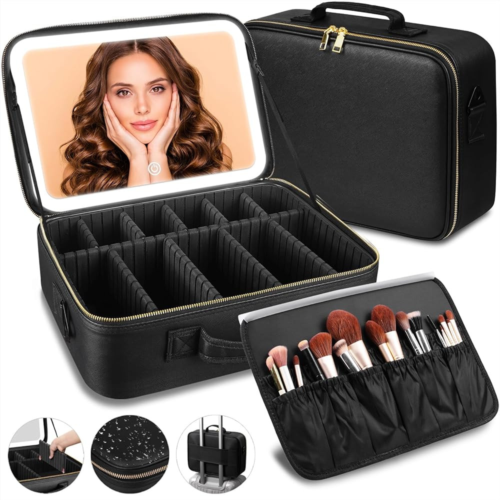 15“×11“Professional Makeup Train Case,Large Waterproof Travel Makeup bag with Mirror and Lig... | Amazon (US)