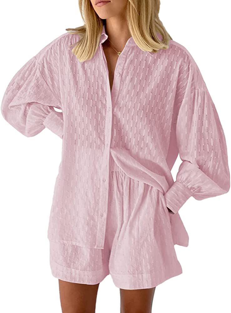 Ceuplon Women 2 Piece Outfit Long Sleeve Top and Shorts Sweatsuit Set | Amazon (US)
