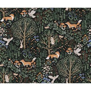 Clara Jean Folklore Forest Black Vinyl Peel and Stick Matte Wallpaper 30.75 sq. ft. | The Home Depot