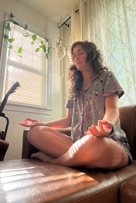 Current favorite morning ritual 🧘‍♀️ listening to @drjoedispenza meditations… in my pajamas on the couch in this cozy little corner of our living room with all three of the kittens (Fluffy, Olive, Pickle)🐈🐱🐈‍⬛ 

🔗 PJs, couch, curtains, plants, pots, and macramé hangers all linked in my LTK! 🪴 🛋️ 🪟 

#LTKhome #LTKfindsunder50 #LTKstyletip