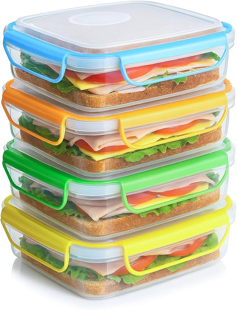 Snap Fresh - 4 Pack of Fun Size Leakproof Sandwich Containers - Reusable, BPA Free Sandwich Boxes... | Amazon (US)