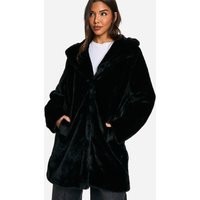 Womens Longline Faux Fur Jacket - Black - 4 | boohoo (US & Canada)