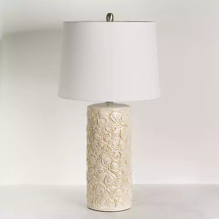 New! Berto Glazed Ivory Floral Table Lamp | Kirkland's Home