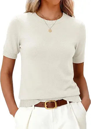 ANRABESS Short Sleeve Sweater for Women Lightweight Crewneck Wool Blend Sweaters Tops Spring Summ... | Amazon (US)