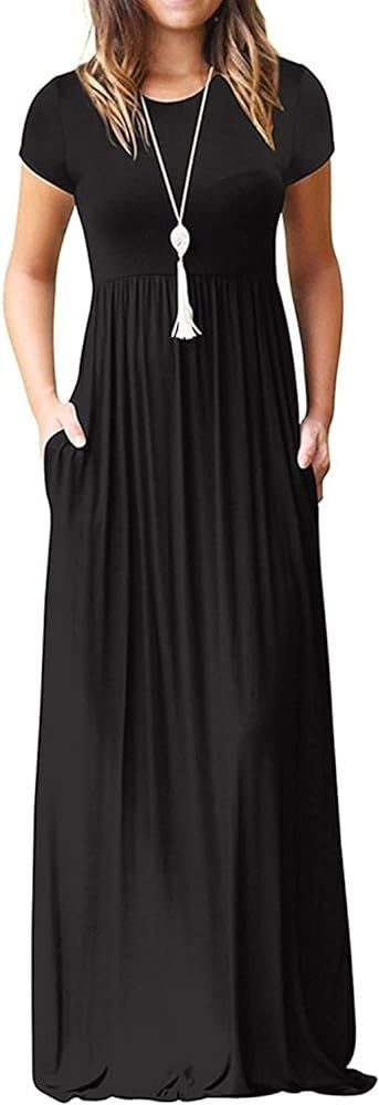DEARCASE Maxi Dress for Women Short Sleeve Casual Summer Loose Plain Comfy Long Dresses with Pock... | Amazon (US)