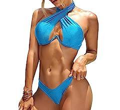 Lilosy Sexy Cute Underwire Cutout Halter Bikini Swimsuit Set Women Criss Cross Bathing Suit 2 Pie... | Amazon (US)