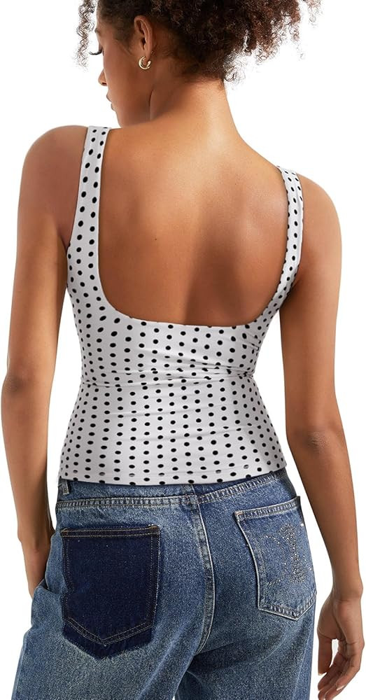 SUUKSESS Women Padded Open Back Boat Neck Tank Tops Double Lined Basic Shirts | Amazon (US)