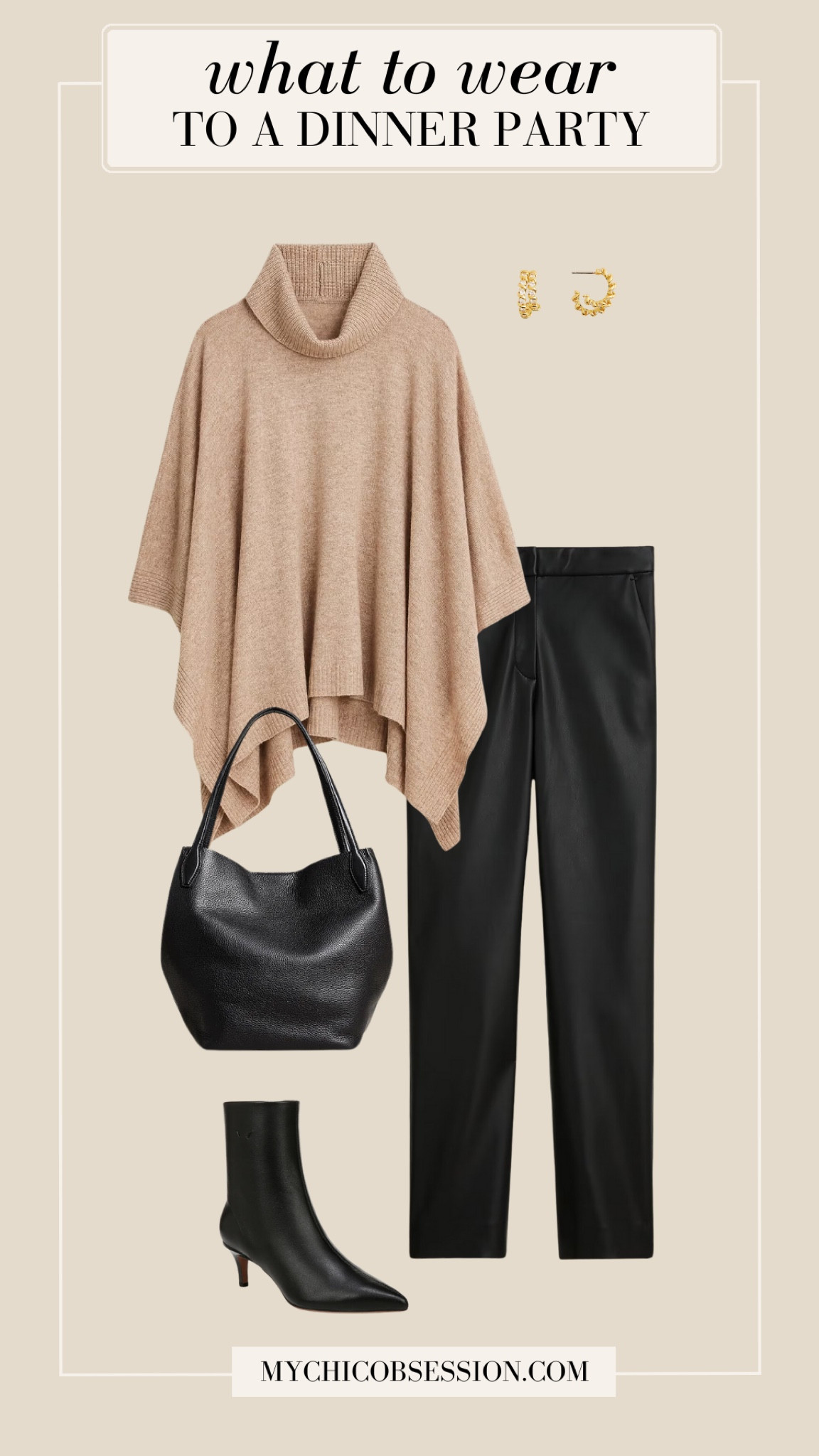 Don’t be afraid to mix soft and edgier pieces for a chic dinner party outfit. Balance out a flowy turtleneck with leather pants, a leather tote bag and ankle boots.

#LTKParties #LTKStyleTip #LTKHoliday