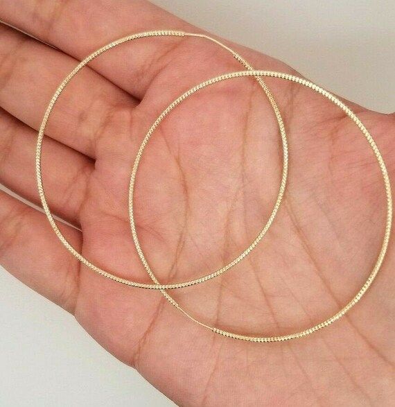 14k Yellow Gold Hoops 1 MM Thick Lightweight Large Classic Endless Hoop Earrings 2 Inch Hoops Del... | Etsy (US)