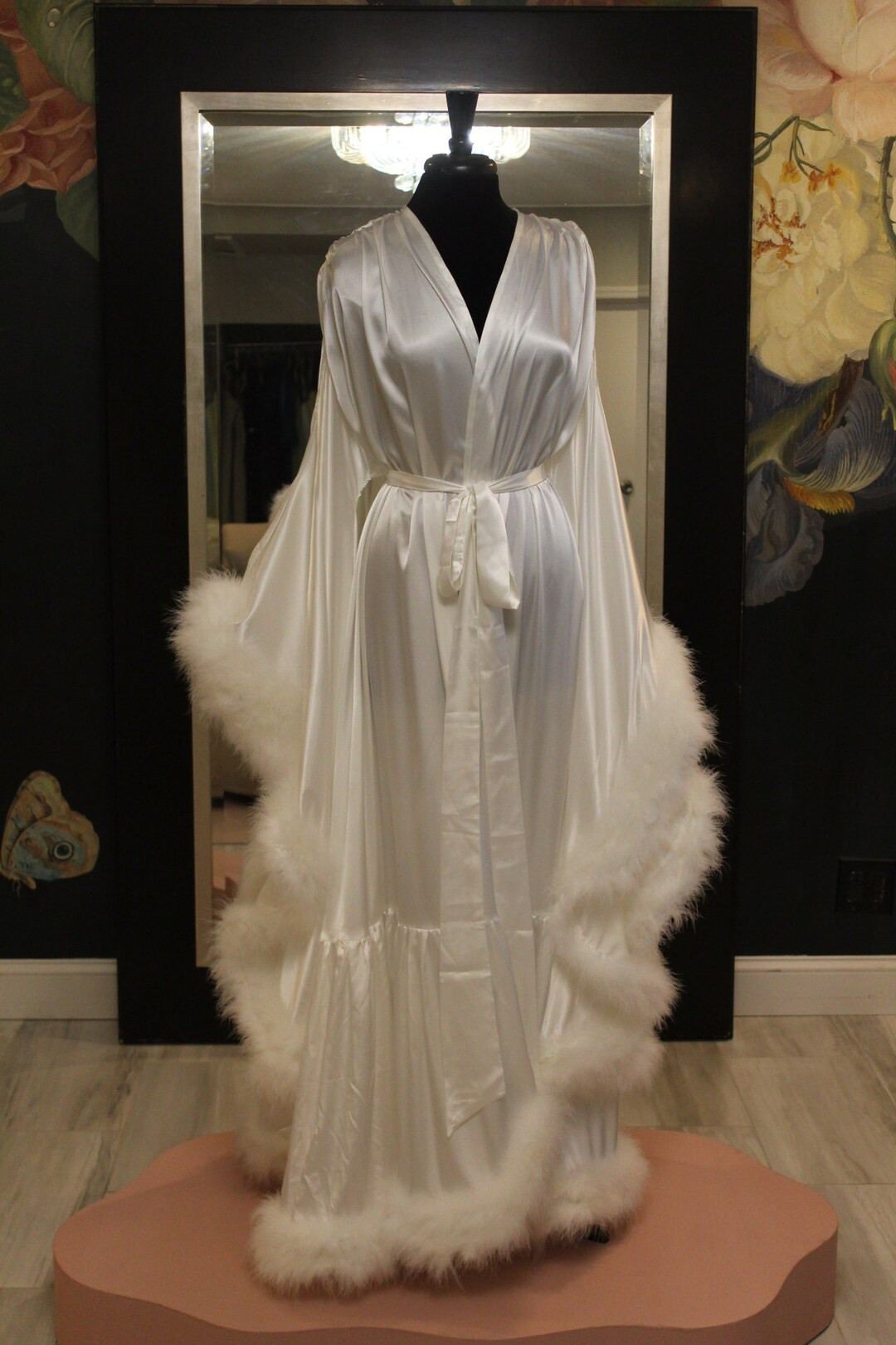 Top Mother's Day Gift for Her Satin Boudoir Lingerie Robe With Marabou Feathers, Bridal Shower, P... | Etsy (US)
