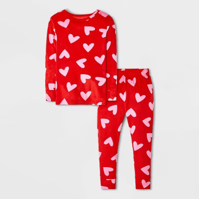 Toddler 2pc Hearts Snuggly Soft Pajama Set - Cat & Jack™ Red 18M | Target