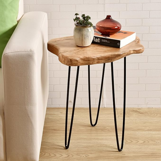 WELLAND Natural Edge End Table, Wood Side Table, Nightstand, Plant Stand 20.5" Tall | Amazon (US)