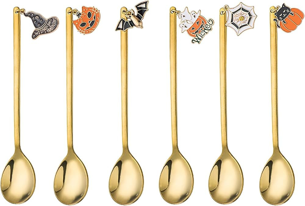 6Pcs Halloween Coffee Spoons, Stainless Steel Pumpkin Bat Pendant, Spooky Dessert Teaspoon Tea fo... | Amazon (US)