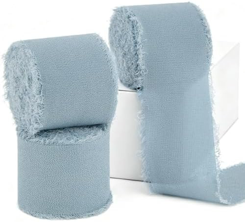 Dusty Blue Chiffon Ribbon 1.5" x 21 Yd Handmade Fringe Silk Chiffon Fabric Ribbon for Gift Wrappi... | Amazon (US)