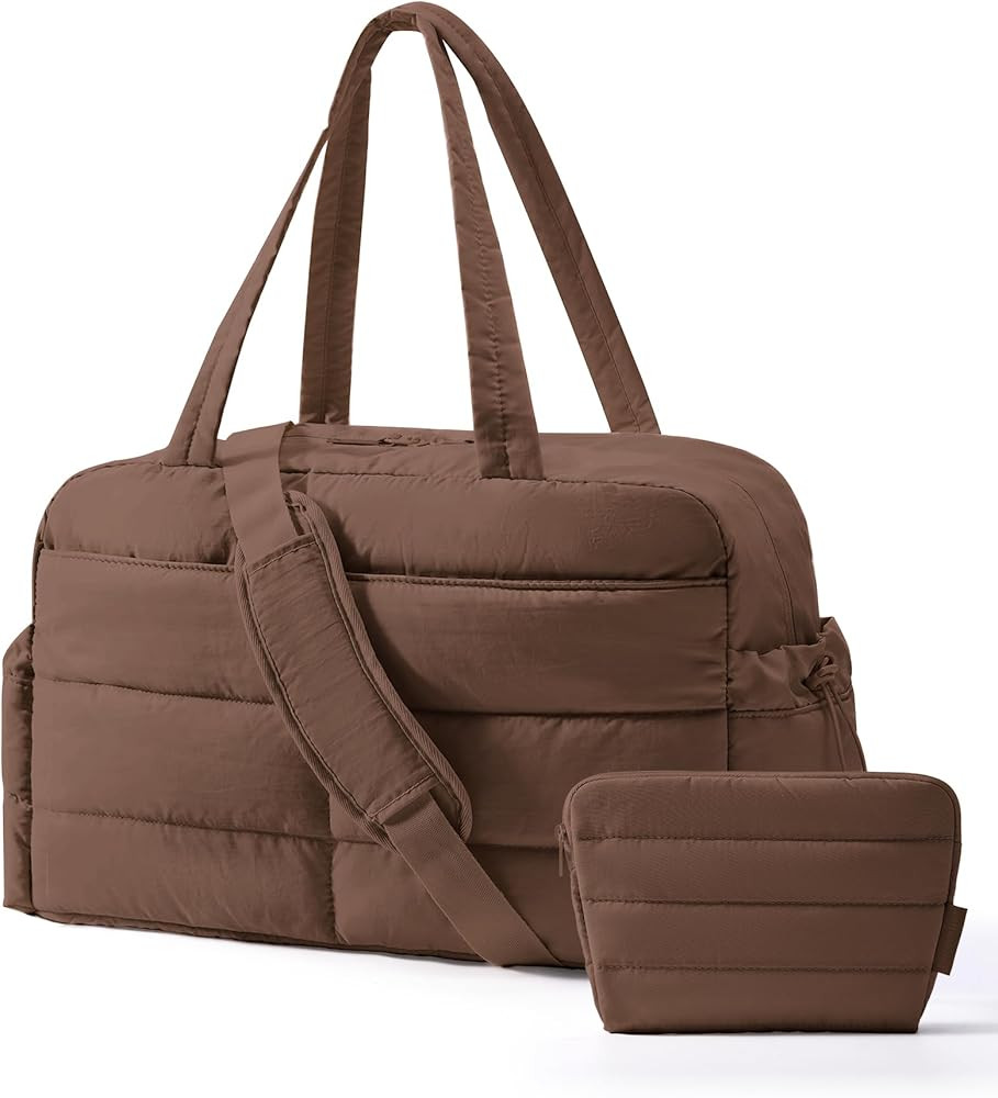 BAGSMART Gym Bag for Women, Lightweight Puffer Duffle Bag 2-PC Travel Bag, 31L Weekender Overnigh... | Amazon (US)